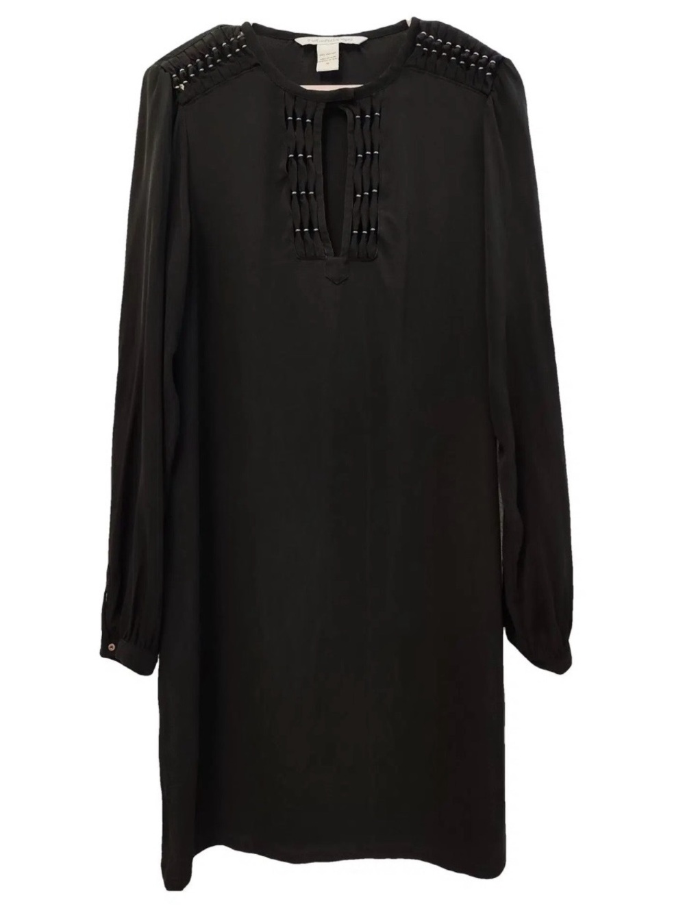 Diane Von Furstenberg Black Long-Sleeve Tunic Dress with Beaded Accents